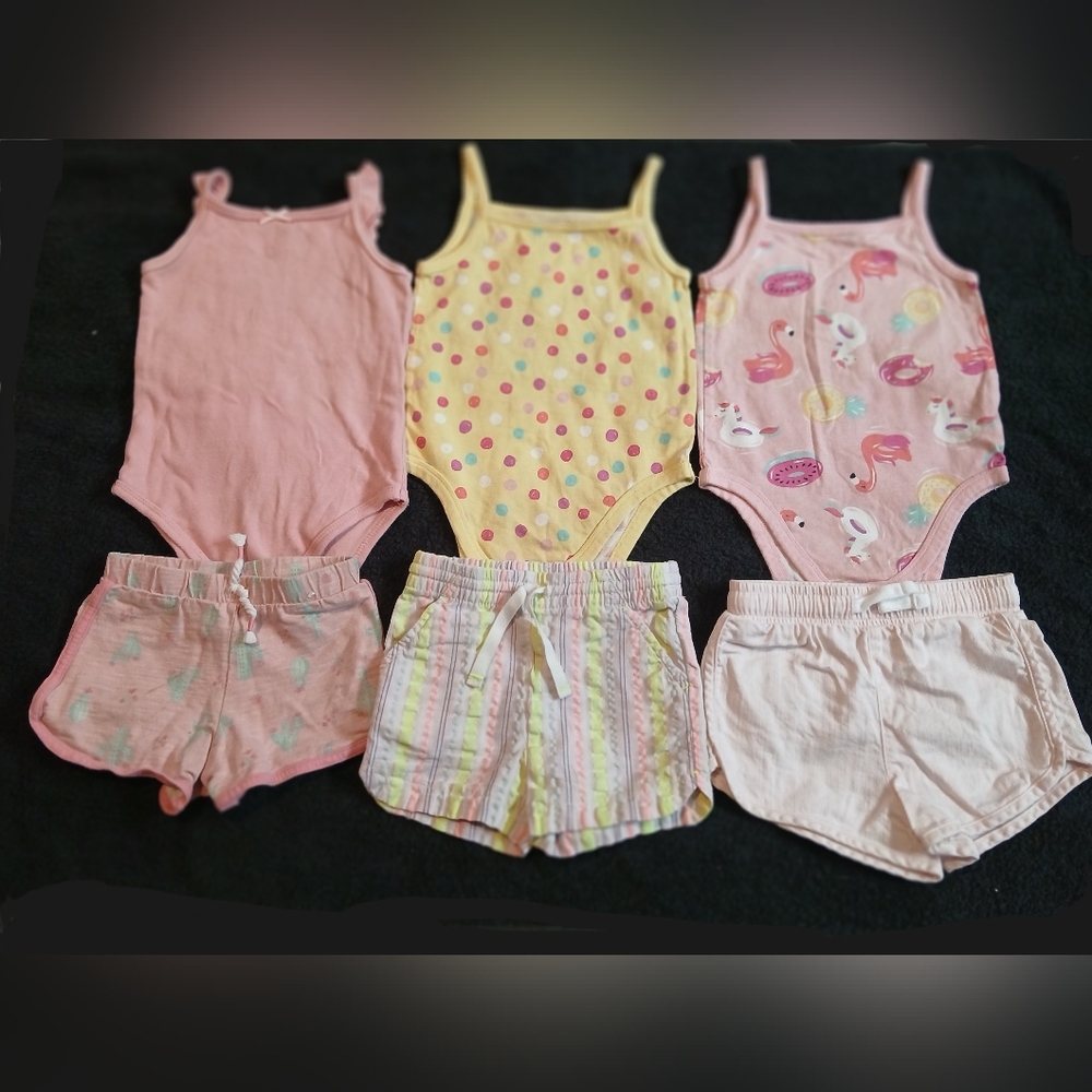 Set of 3 Baby Bodysuits and 3 Shorts